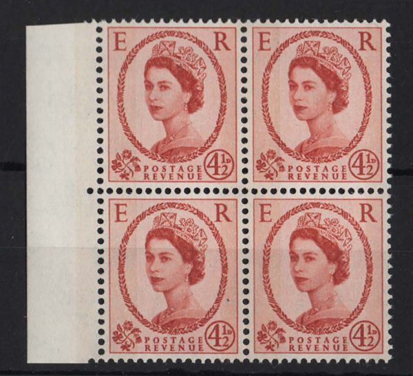 GB 1960 Wilding 4½d cream paper bands applied photo um marginal blk of 4 Spec S97c c£88