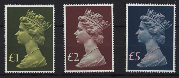 GB 1977 Large Machin original set of 3 £1, £2, £5 um
