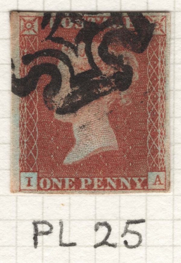 GB 1841 1d red plate 25 IA fu 4 large margins c£55