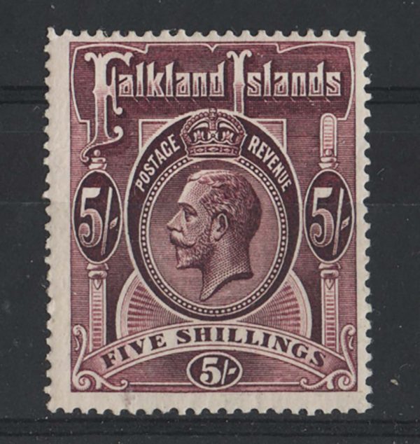 Falklands 1912 5s maroon sg67b vf mint c£160