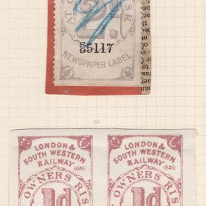 GB Railway  London & South Western Railway : 2d Newspaper label used on piece
