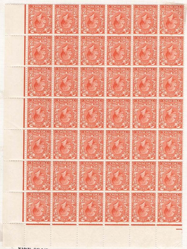 GB 1912 2d reddish-orange wmk inverted fine um blk of 42 - sg368i impressive piece