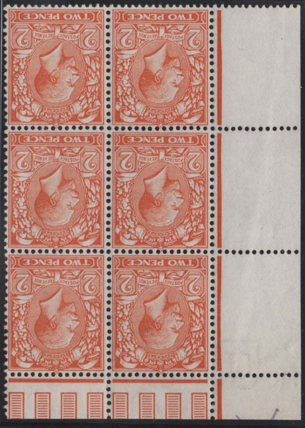 GB 1912 2d sg367i wmk inverted um corner blk of 6
