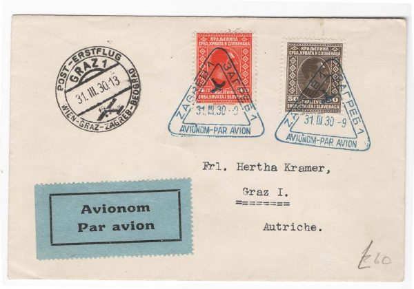 Yugoslavia 1930 First Flight cover to Austria 31.5.30 - v fine