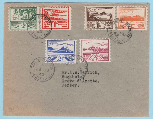 Jersey 1943 Views set of 6 on cover FDC with the 3 different dates