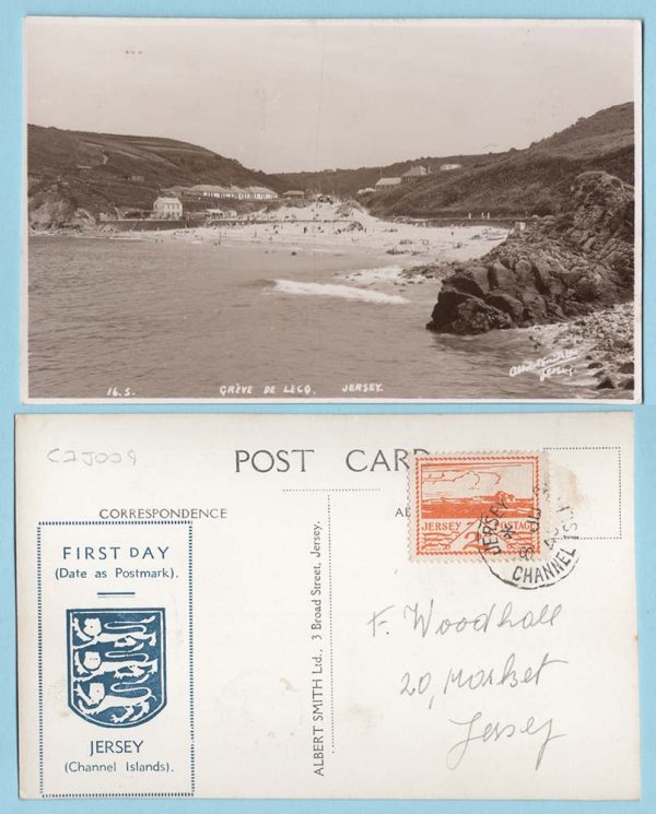 Jersey 1943 Views 2d FDC fu on illustrated PPC of GRÈVE de LECQ
