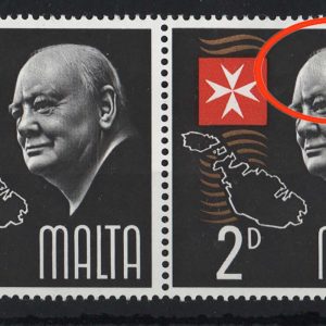 Malta 1966 Churchill 2d r4/10 light patch on Churchill's forehead um pair sg362