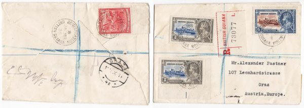 British Guiana 1935 Silver Jubilee 2x 2c, 6c (and 3c defin on back) fu