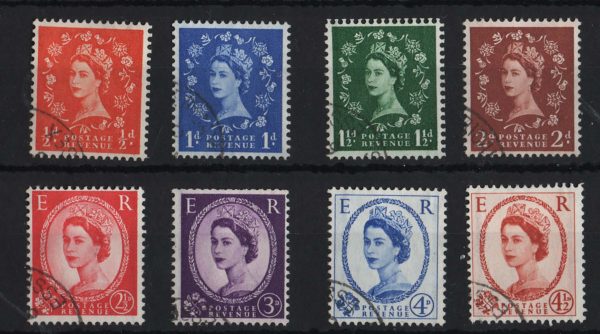GB 1958 Graphite wmk upright set of 8 vfu full perfs (3d trimmed)