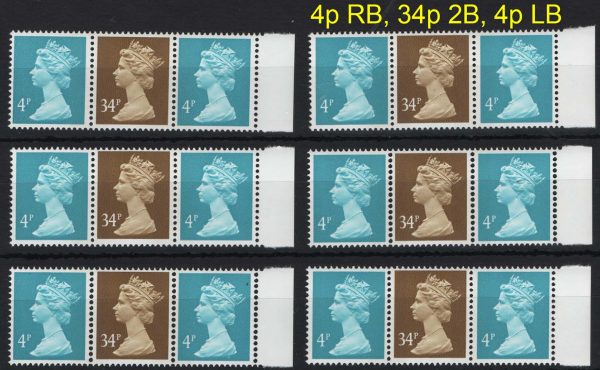 GB 1985 Machin 34p ochre 2B & 4p blue left band + right band um sgX920, 864, 864