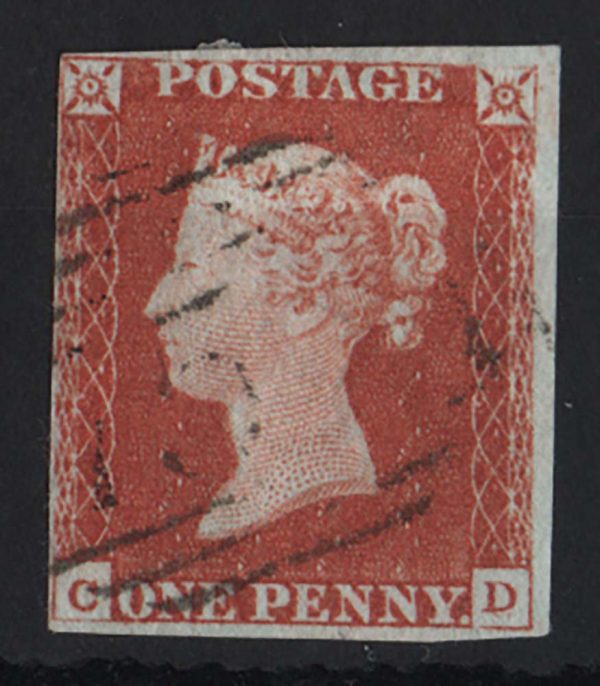 GB 1841 1d orange-brown s.g12 fu, v light cancel, 4 margins, close one point