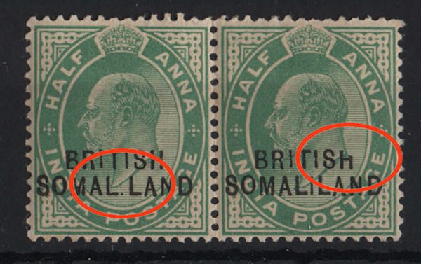 Somaliland 1903 ½a with SOMAL.LAND variety sg25d f mint (gum tone) in pair