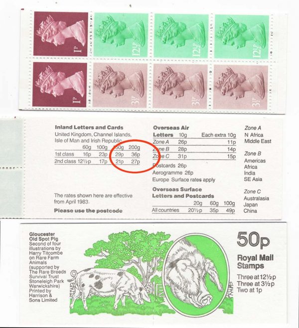 GB Booklets - Folded (good perfs)  FB24b 50p Old Spot Pig corrected 36p rate