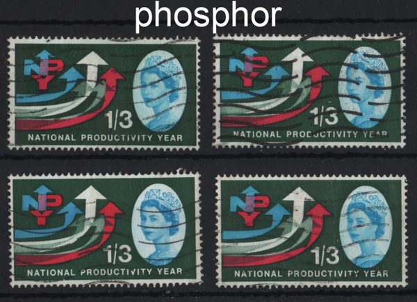 GB 1962 NPY phosphor 1/3d fu wavy lines 4 copies c£88