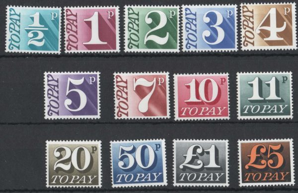 GB 1970 Postage dues ½p - £5 set of 13 um sgD77-89