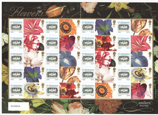 GB 2005 Basingstoke Philatelic Society 70th Anniv Flowers Smilers sheet um, four