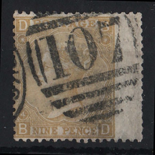 GB 1867 9d straw vgu sg110 c£325