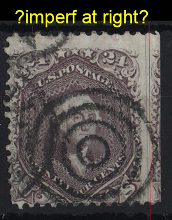 USA 1861 Washington 24c sg74 fu VARIETY straddled margin showing part of stamp