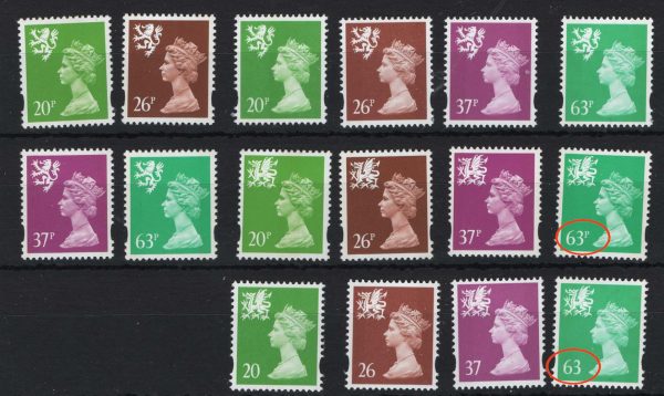 GB 1993 Wales & Scotland 20p, 24p, 37p, 63p um, ditto 1997 without the 'p' [16] c£29+