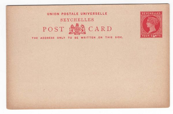 Seychelles 1890 Postal Card 4c carmine on buff, 139x89mm, fine unused