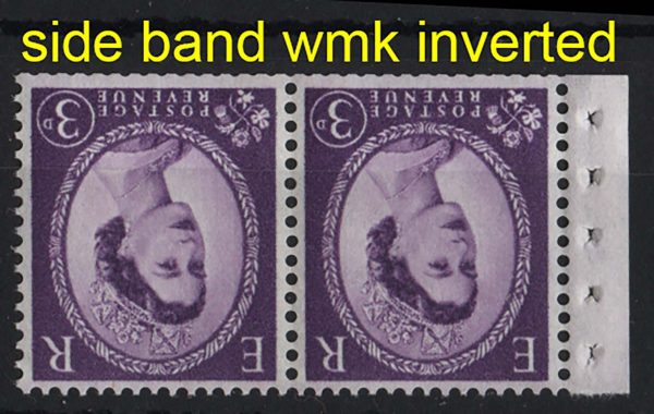 GB 1960 3d wmk inverted band left um dulled perfs one edge, ditto right band sg516cWi, 516cWia c£88