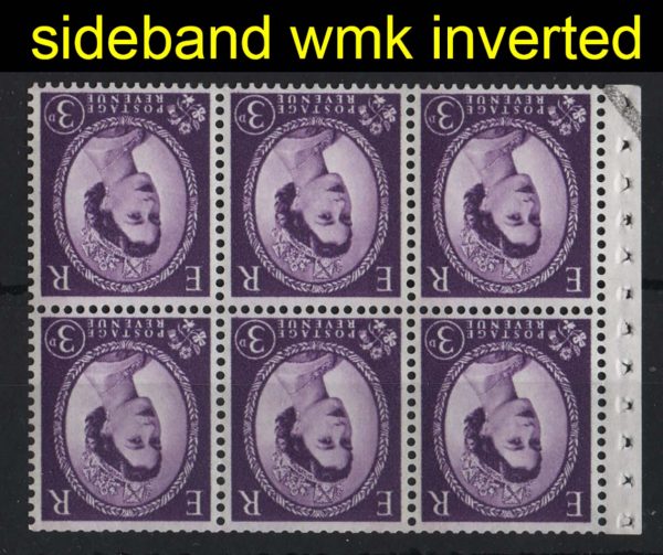 GB 1960 3d wmk inverted side bands booklet pane of 6 um good perfs incl sg516cWi, 516cWia c£120