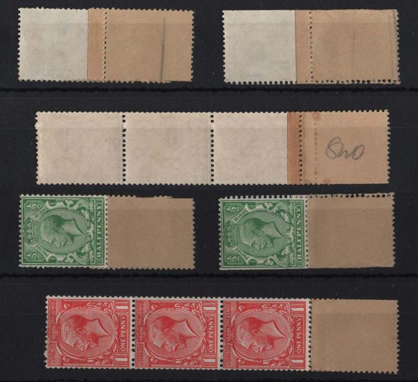 GB 1924 1d sg419 f mint coil end marked ?8WO in pencil + 3 stamps, also undated
