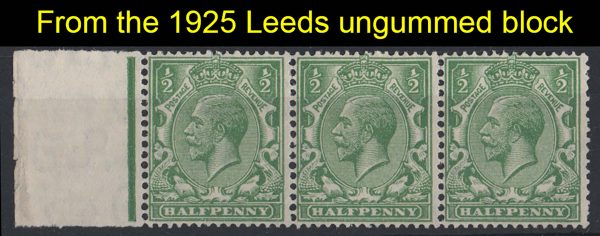 GB 1924 ½d sg418 printed without gum marginal strip of 3
