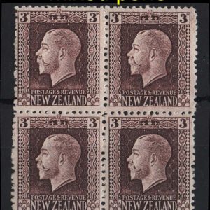 New Zealand 1915 3d chocolate mixed perf blk of 4 p14x13½/14½ sg420c vf mint