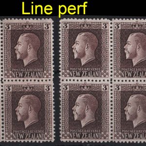 New Zealand 1915 3d chocolate wmk sideways line perf 14 um blk of 4 sg433