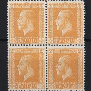 New Zealand 1915 2d dull yellow Jones paper p14x15 sg442 vf mint  blk of 4