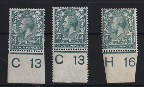 GB 1912 4d sg378 C13, C13(P), H16 (this angled in) controls fresh m/mint