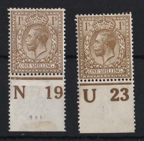 GB 1912 1s sg395 N19(P), U23(P) controls f mint c£55
