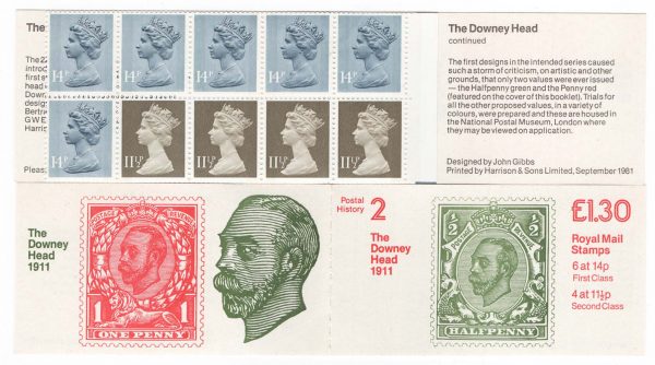 GB Booklets - Folded (good perfs)  FL02B £1.30 Downey Heads RM good perfs