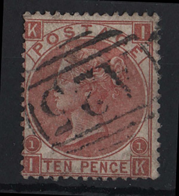 GB 1867 10d red brown, tiny tear at left otherwise vfu, neat A25 (Malta) numeral