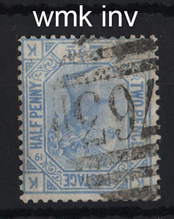 GB 1873 2½d blue plate 19 wmk inverted vgu sg142i c£275
