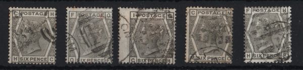GB 1873 6d grey plates 13-17 fu sg147 c£540
