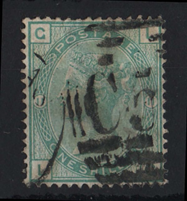 GB 1873 1s green plate 11 gu sg150 c£175