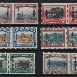 South West Africa 1927 2d - 10s set in vf mint horiz pairs sg49-54 c£190