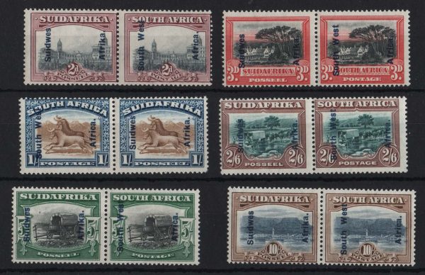 South West Africa 1927 2d - 10s set in vf mint horiz pairs sg49-54 c£190