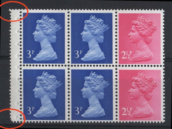 GB 1971 Machin stitched pane 3p/2½p se-tenant perf type PAP1, good perfs um MCC£30