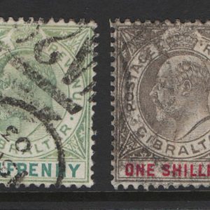 Gibraltar 1903 Wmk CA ½d, 1s vgu sg46, 51 c£51