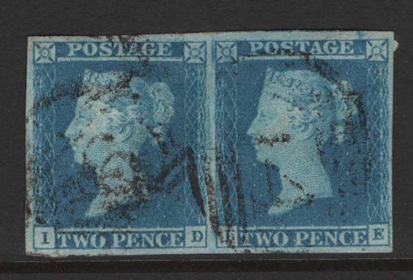 GB 1841 2d blue plate 3 ID-IE fu pair with good margins, ID nice guide line NE