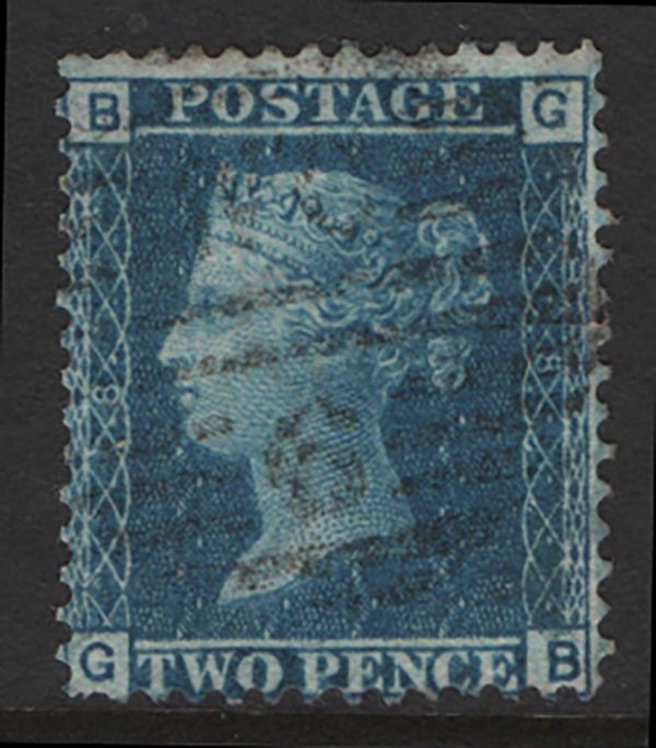 GB 1858 2d blue plate 8 vfu c£45