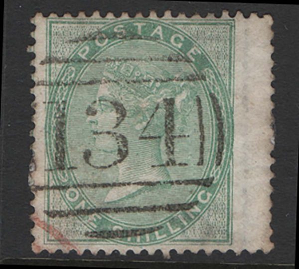 GB 1856 1s green sg72 fu, crisp 134 numeral, trace of red PD c£350