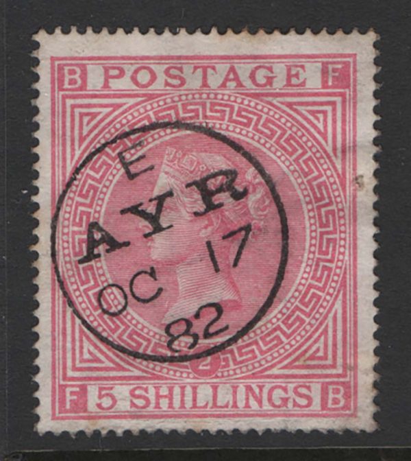 GB 1867 5s pale rose plate 2 sg127 superb used, crisp Ayr 1882 cds, natural paper