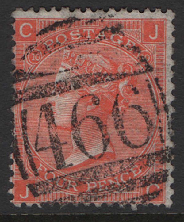 GB 1865 4d vermilion plate 10 vgu sg94 c£150