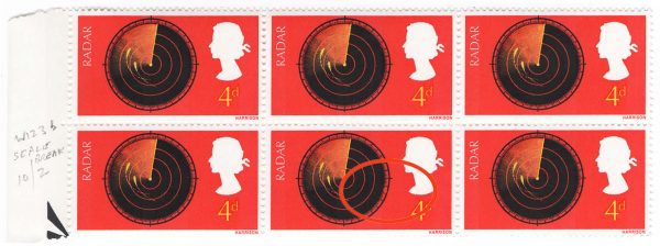 GB 1967 Discoveries 4d r10/2, the broken scale variety um positional blk of 6 Spec W123b c£45