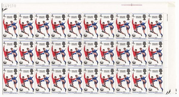 GB 1966 England Winner complete no dot sheet of 120 incl r3/20, r4/16, r5/17 catalogued varieties c£90+