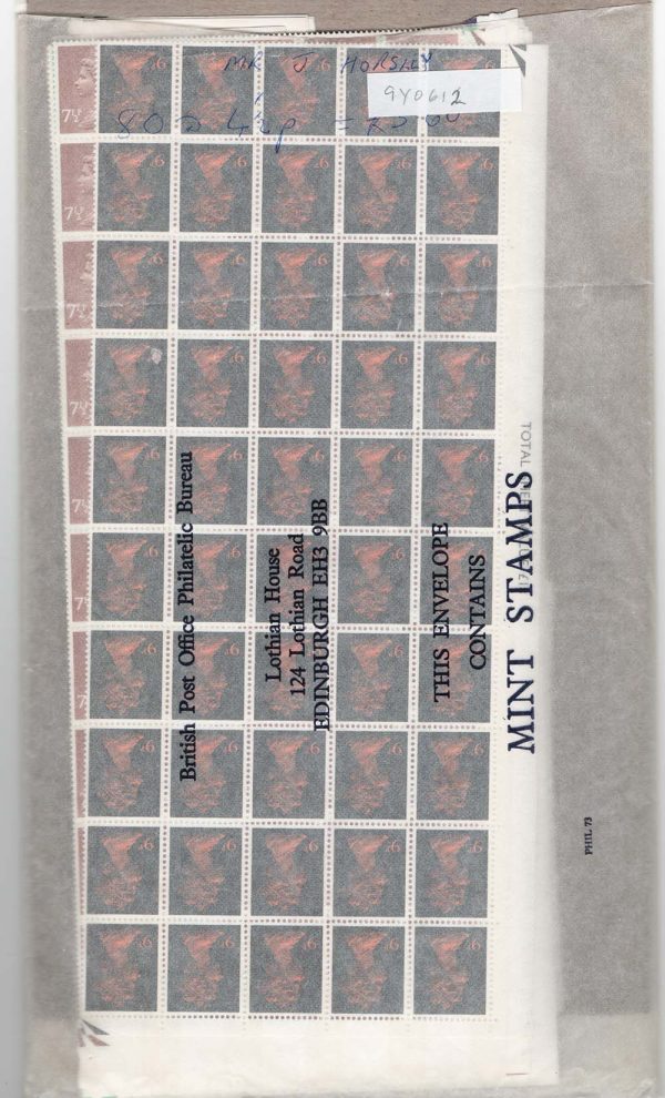 GB 1971 Machin OCP/PVA 100 sets of12 ½p - 9p in large block um many as ¼-sheets of 50 study chance